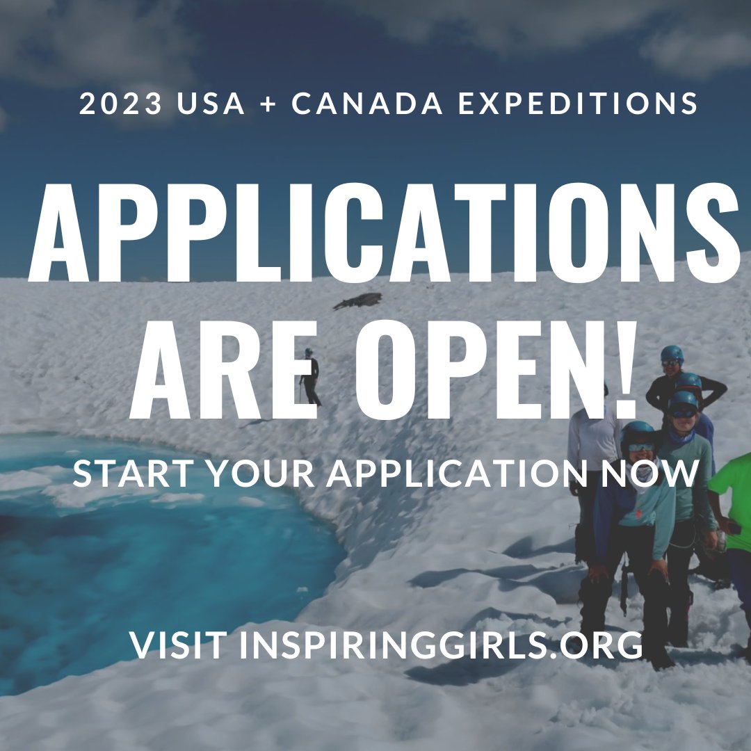 Applications are open! Apply now by visiting inspiringgirls.org or visit the link in our bio! :) 🗻🌋🌄🏔️⛰️
-
#InspiringGirlsExpeditions #IGE #WomeninSTEM #WomenOutside #WomenInArt #ExploreMore