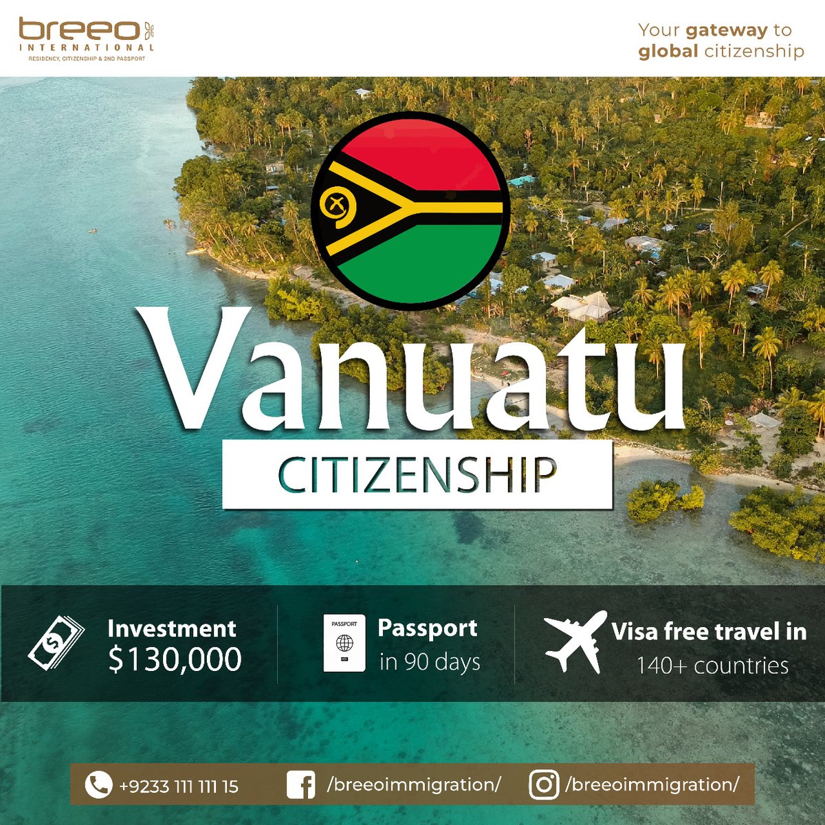 BreeoImmigrati1's tweet photo. Investment in Vanuatu's second passport provides visa-free entry in more than 140+ countries including UK &amp; the European Schengen Area. The country is tax-friendly which means there are no personal income tax, capital gains or withholding tax. 

#Breeoimmigration #secondpassport https://t.co/7vmAurUsjG