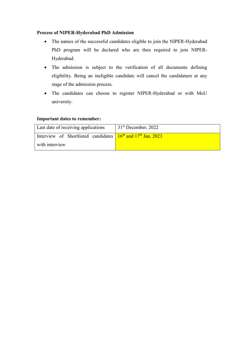 NIPERHyd's tweet photo. #DirectPhD Admission Program 2023
@NIPERHyd invites applications for direct #PhD admission
Students will interact with faculties with expertise in #chemical #biological #pharmaceutical #analytical #IPR & #regulatory #pharmaceuticalmanagement #medicaldevices & #biotechnology https://t.co/fCuWJm1CMG
