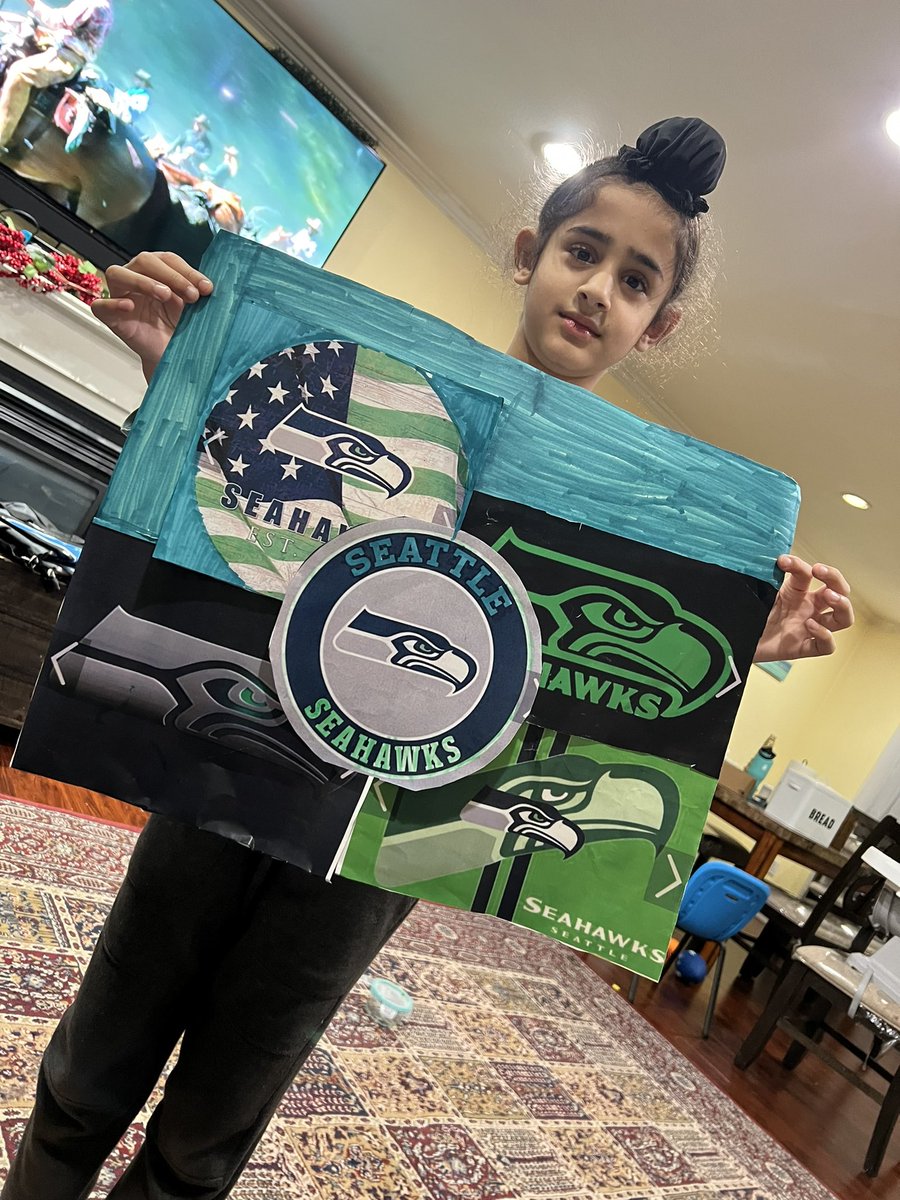 AnmolPuyallup's tweet image. Our son Baghail Singh Cheema made this extraordinary poster of @Seahawks @CityofPuyallup #sunriseelementary #gohawks #2ndgrader