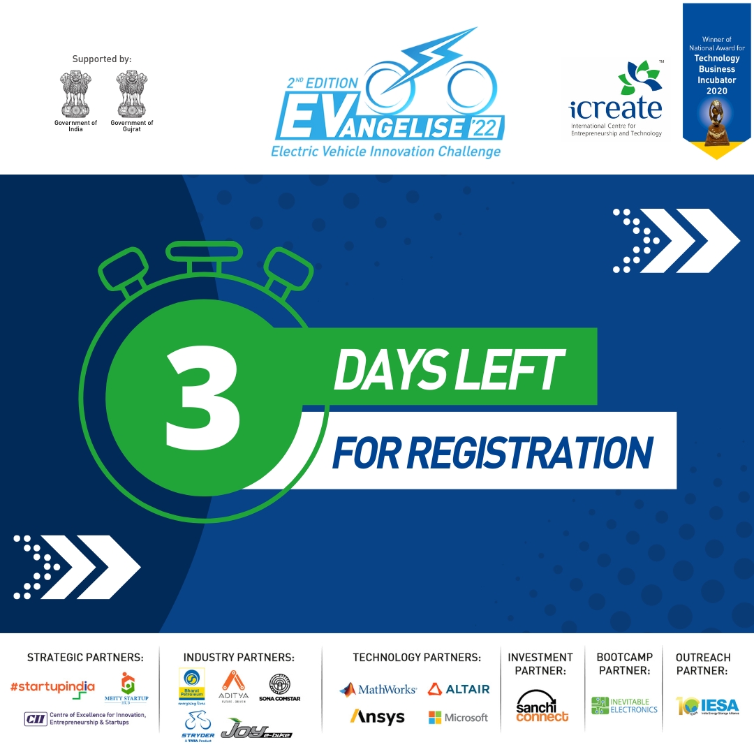 icreatenextgen's tweet photo. #CountdowntoFinale
Countdown has begun! What are you waiting for? Do not miss chance to be part of biggest gathering of EV enthusiasts!
Only 3 days left for registration!
Register here to be part of biggest EV event: https://t.co/9g7DvZ8PZO
#iCreateWithYou #EVangelise2022 https://t.co/VHRuPaWS6L
