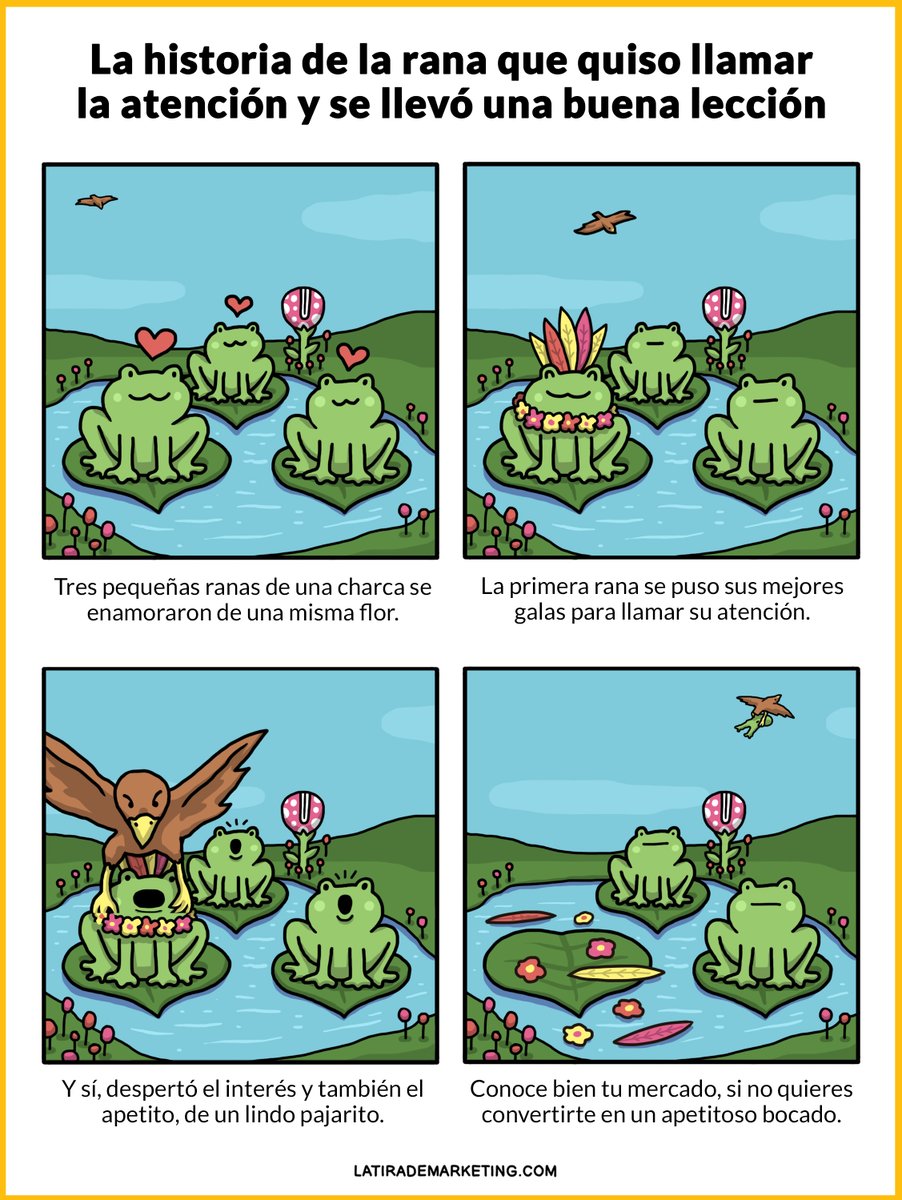 tirademarketing's tweet photo. En una charca no muy lejana vivían felices tres ranas... que tres lecciones de marketing nos dan de buena gana. 

https://t.co/cIVvjYhJ5I

#LaFabulaDeLasTresRanas #MarketingIlustrado https://t.co/vKi62bfP80