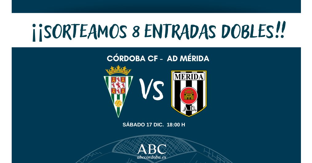 abccordoba's tweet image. ¡Gana una de las 8 entradas dobles!🎫

1⃣ Sigue a @CordobaCF_ofi y a nosotros
2⃣ Dar 'me gusta' al tweet y hacer RT
3⃣ Menciona a una o más personas en un comentario
4⃣ Si tienes la cuenta privada manda captura

Tienes hasta el jueves, 15 dic., a las 12h.