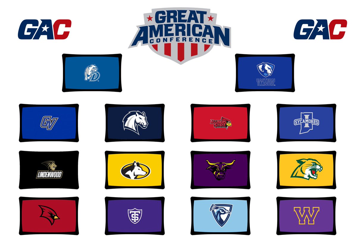 graphics_nfl's tweet photo. Last but not least, for our #FCS realignment, a new(ish) conference, from D II, the #GreatAmerican
#Drake
#EasternIllinois
#GVSU
#Hillsdale
#IllinoisSt
#IndianaSt
#Lindenwood
#MichiganTech
#MinnesotaSt
#NorthernMichigan
#SaginawValleySt
#StThomasMN
#UpperIowa
#WesternIllinois https://t.co/509vl8vhip