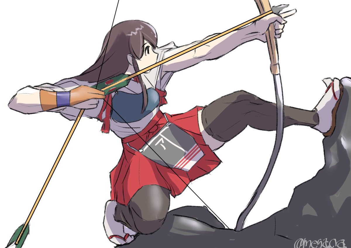 akagi (kancolle) 1girl long hair weapon bow (weapon) thighhighs muneate arrow (projectile)  illustration images