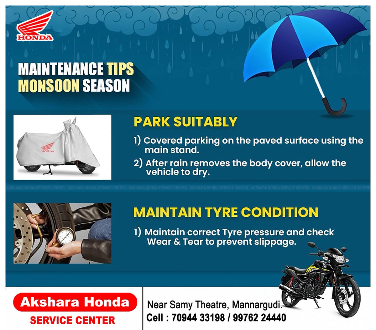 HondaAkshara's tweet photo. Akshara Honda Service Center !! #HondaService #AksharaHonda #Honda2Wheelers #AuthorizedServiceCenter #bodyandpaint #fuelefficiency #AMCService #engineoil #ServiceOffer #Mannargudi Authorised Service Center in Mannargudi. https://t.co/lM9VotOfih