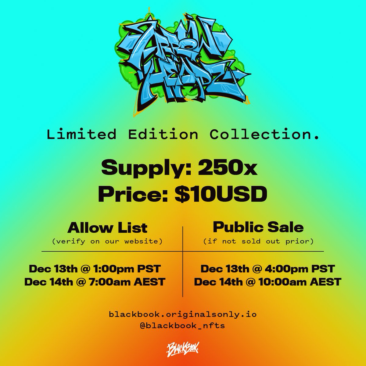 Blackbook_NFTs's tweet photo. Arrowheadz by @AdrianDomArt

Limited edition collection
250x NFTs at $10USD a piece.

Taking over #Algorand 
December 13th 1:00pm PST
December 14th 7:00am AEST
On https://t.co/XesmnGBVut

1/1 Mentorship Sessions
Graffiti History Archives
Virtual Reality Experiences
Free Airdrops https://t.co/hMAVYsoKEn