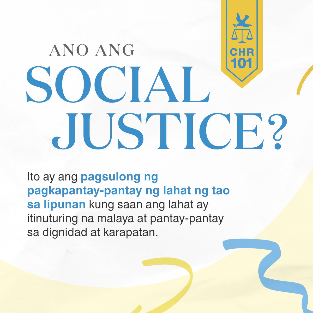 chrgovph's tweet photo. Ang isang patas at pantay na lipunan ay isang lipunan rin na may paggalang sa karapatang pantao.
#CHR101 https://t.co/39Jz1i5Jy0