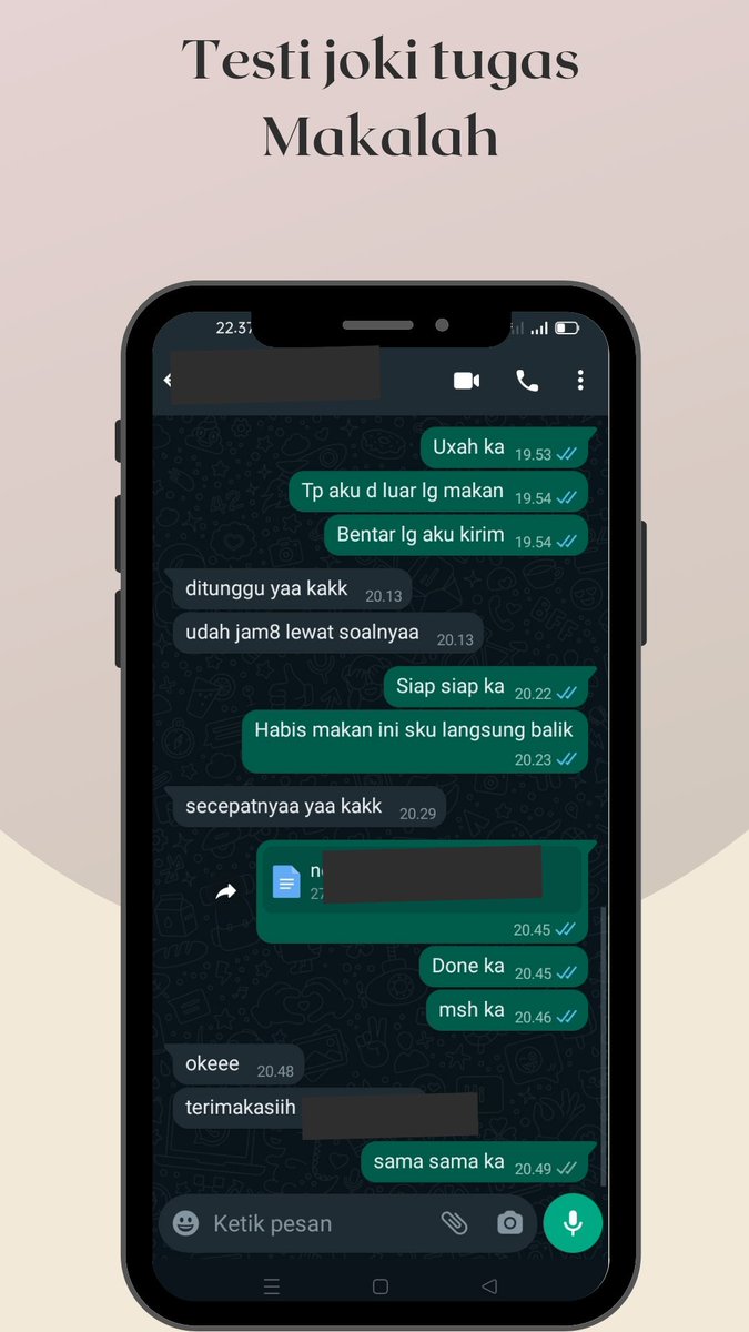jokitugaszaza's tweet photo. Testi joki tugas penelitian operasional, makalah, data preparation, etika bisnis guys. Terbukti hampir semua bentuk tugas dan materi ujian apapun bisa. Yuk buruan dm/wa (081276236766) harga terjangkau,cepat,terbaik dan terpercaya
#zonauang #zonaba #testijoki #jokitugas #jokiuas https://t.co/TIN3I2NCPn