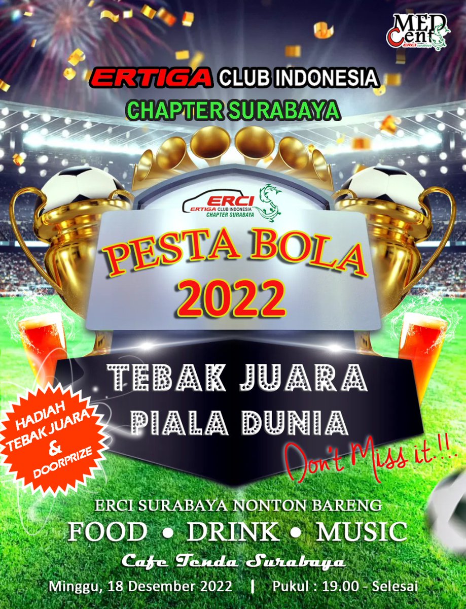 *Ayo Ramaikan NOBAR Piala Dunia Erci surabaya* dan *ikuti Tebak Juara menangkan HadiaH dan DooRPrize serta ikuti Acara yang Seru Abis.*