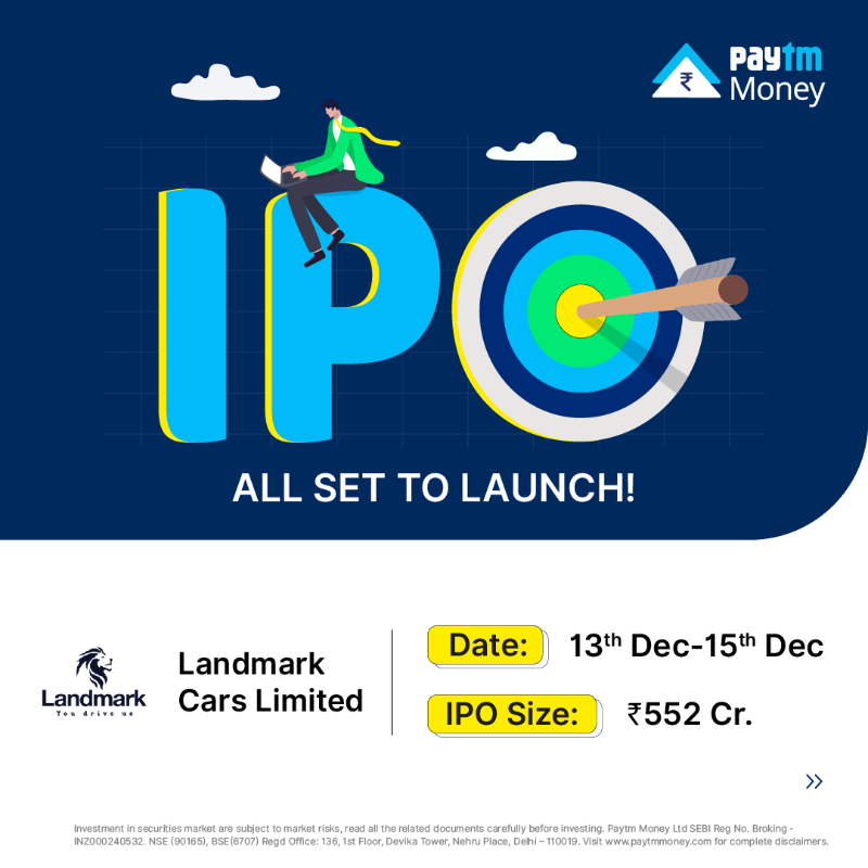 PaytmMoney's tweet photo. Drive your way through for another IPO. Landmark Cars IPO is now live on Paytm Money.
#IPOAlert #LandmarkCarsIPO #IPOrush #MarketUpdate #StockMarketIndia