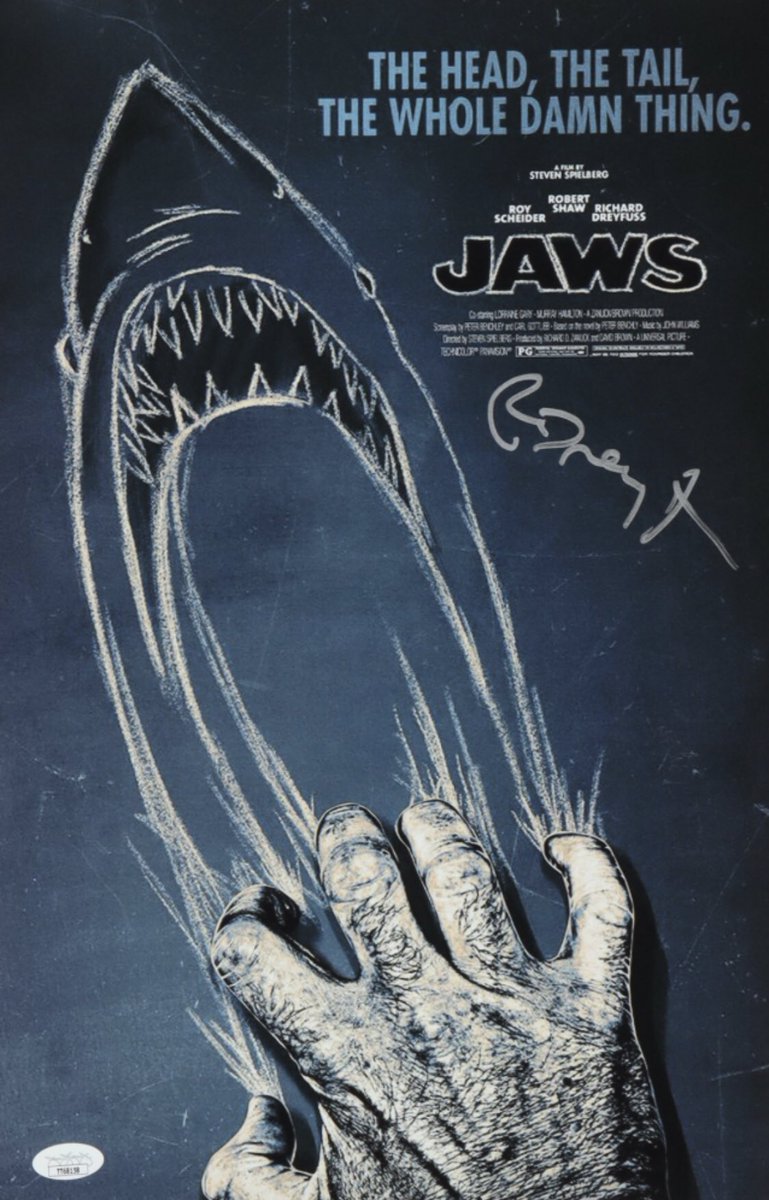 SteillAutograph's tweet photo. As a huge horror fan, I feel bad saying I’ve never seen Jaws, but I still love this poster I bought signed by Richard Dreyfuss!

#horror #HorrorMovies #JAWS https://t.co/viKz1H5zCj