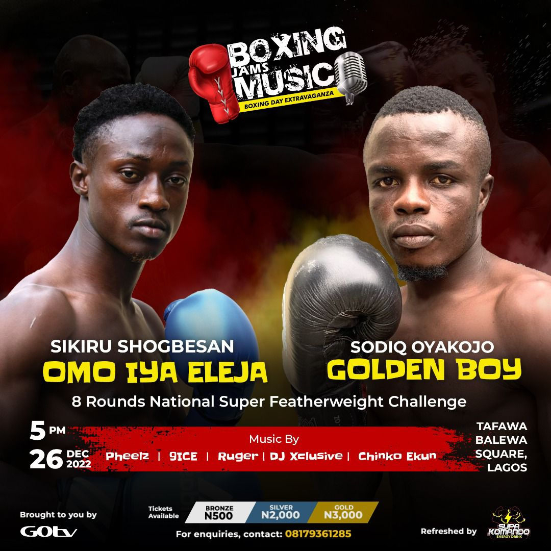 Fightgistmedia's tweet photo. FIGHT NEWS ๐ฅ.
Sikiru Shogbesan will defend his National Super-featherweight title against Sodiq Oyakojo on #GotvBoxingNight27 undercard on December 26th at Tafawa Balewa Square (TBS), Lagos, Nigeria.
.
#boxing #fightgistmedia #boxinglife #boxingworld #FightNews #boxingnews https://t.co/WCQ1VB3yrs