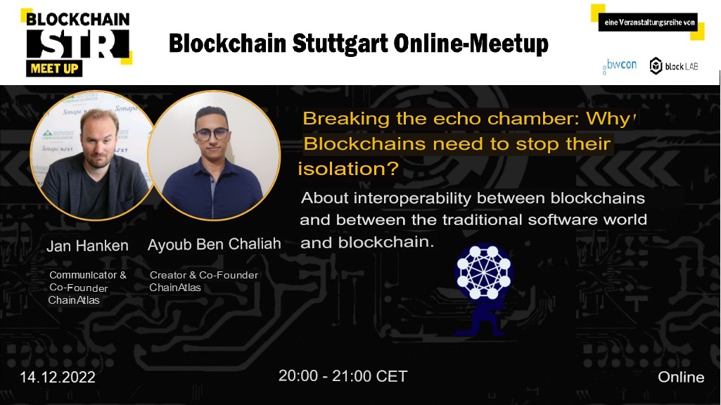 ChainsAtlas's tweet photo. 🎮 Join the Blockchain STR Online Meetup hosted by @blockLAB_DE where ChainsAtlas's Co-Founders @hanken_jan &amp; @A_BenChaliah will talk about a subject that takes us one step further in towards crypto adoption

📅 Wednesday, Nov. 14
🕗 8:00 CET
🔗 Join Here: https://t.co/ZdjOqOZKtW https://t.co/SA2GVoOYgl