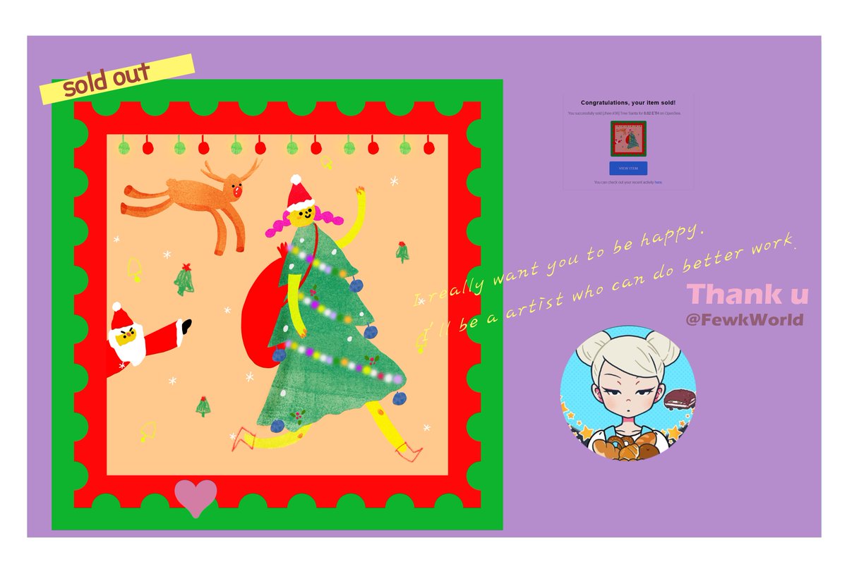 jheeart_nft's tweet photo. [SOLD OUT] 
Thank you @FewkWorld   
Thanks to you, I am happy at the end of the year.Thank you. I love you.

@opensea https://t.co/L60UA0eZia

#NFT #NFTS #NFTCommunity #christmas2022 https://t.co/ulziwPyQd4