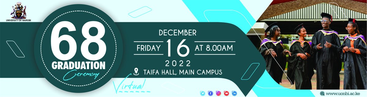 The 68th Graduation Ceremony is set for Friday 16th December, 2022. Mark you calendars. Congratulations #UoNClass2022