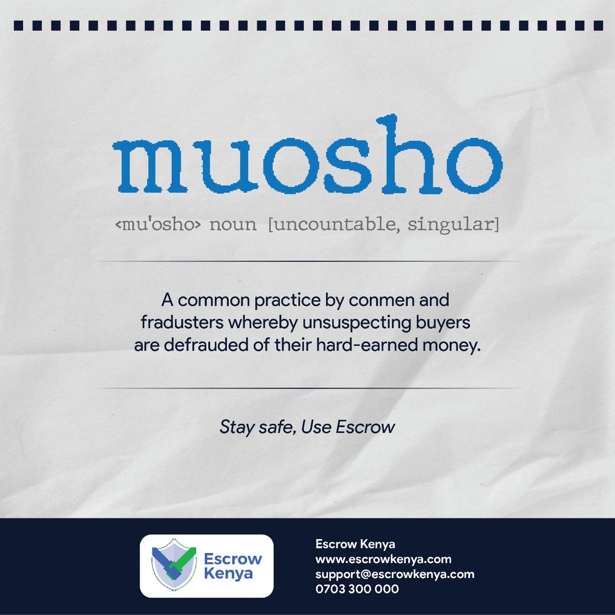 escrowkenya's tweet photo. Avoid muosho by transacting via https://t.co/Q9RjDnAuNq. https://t.co/rCUYxs1BjI