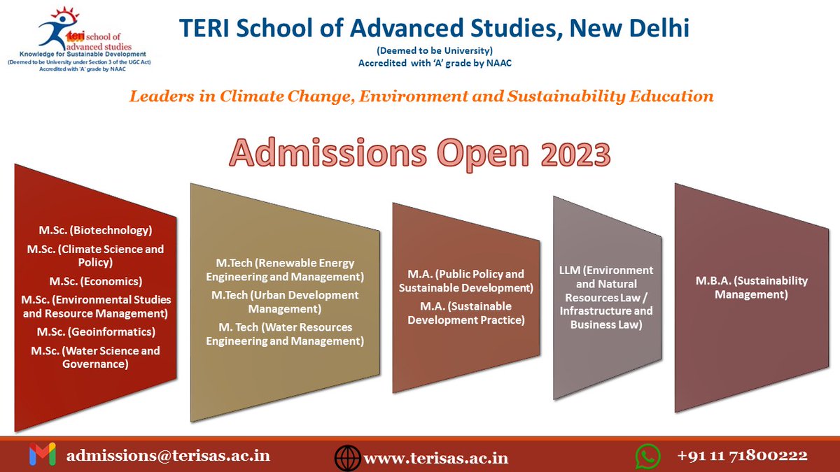 1/4 TERI School of Advanced Studies, New Delhi (Deemed to be University) announces admissions for its Master programmes.

To know more, visit - terisas.ac.in

To apply: services2.armezosolutions.com/teri/reg/ 

#AdmissionsOpen 2023  #TERISAS #TERI #MastersProgrammes #NewDelhi