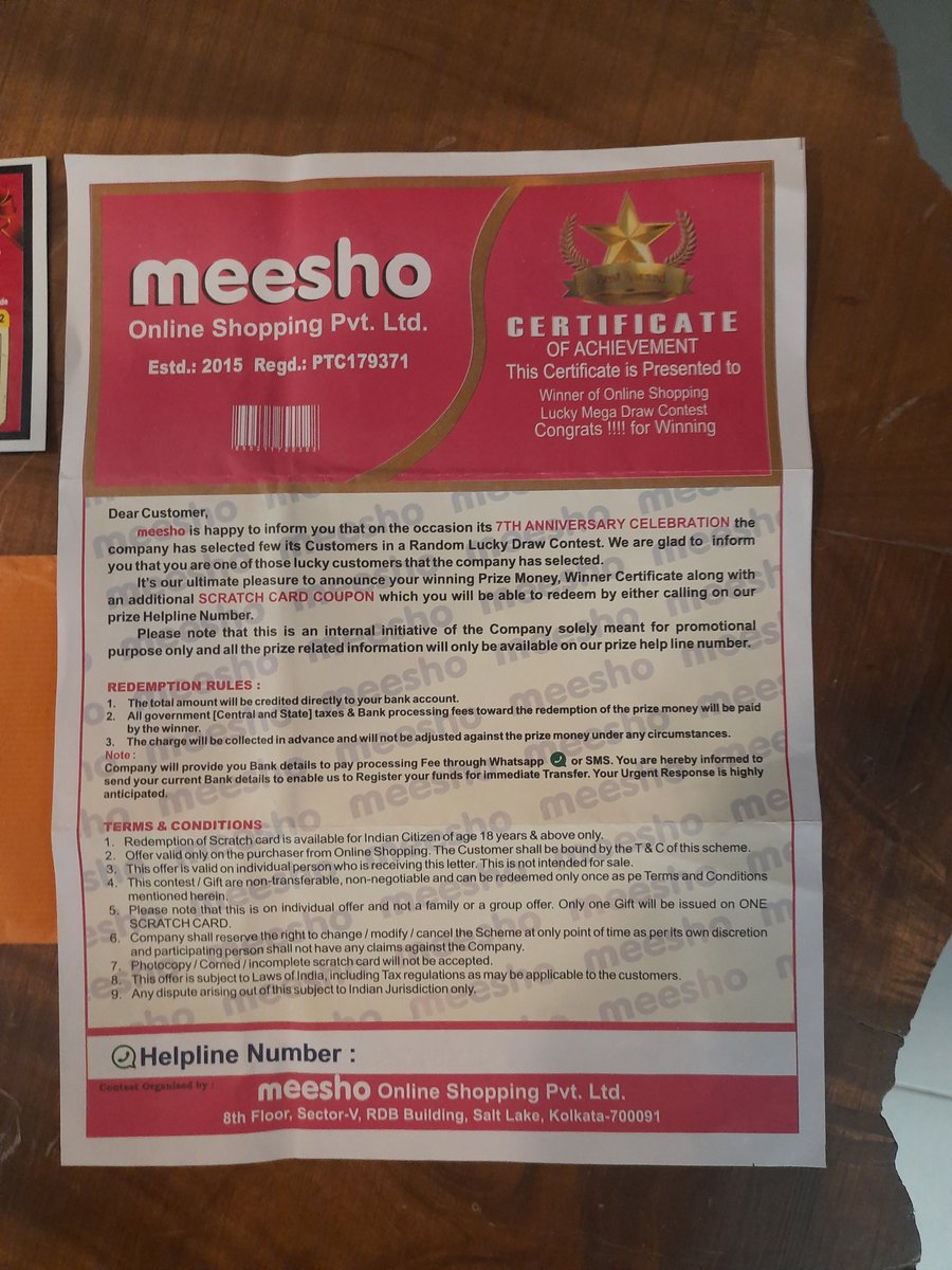 omkar2693's tweet photo. @Meesho_Official 
Biggest scam happening in meesho  be careful about showing fake winning prices and asking me paid  processing then you will  get price https://t.co/PlBOsQI0U7