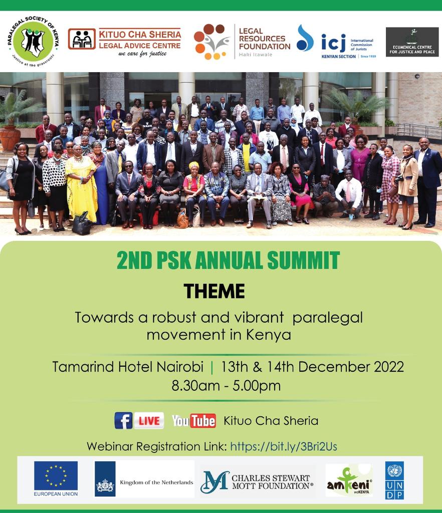 The PSK Annual Paralegal Summit is ongoing at Tamarind Tree Hotel in Nairobi. Join us virtually and be part of the discussions and deliberations to build a robust and vibrant paralegal movement. <a href="/UNDPKenya/">UNDP Kenya</a> <a href="/amkeniwakenya/">amkeniwakenya</a> <a href="/EUinKenya/">European Union In Kenya</a> <a href="/GathoniNjenga4/">Gathoni Njenga</a> <a href="/MottFoundation/">Mott Foundation</a> <a href="/lrf_ke/">Legal Resources Foundation Trust (LRF)</a> <a href="/HAKIFM1/">HAKIFM</a>