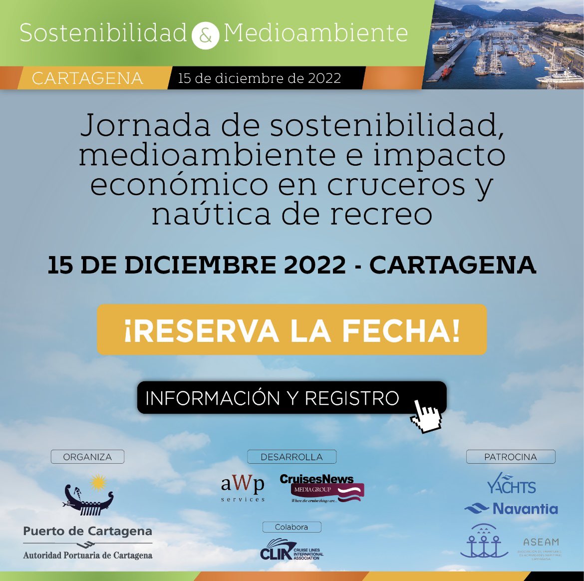 HortenSanchez's tweet photo. El @PuertodeCtg organiza la primera jornada de #sostenibilidad y cuidado al #medioambiente en #cruceros y náutica deportiva. 

✅ Fecha: 15 de diciembre de 2022
✅ Lugar: UPCT  - Edificio del CIM
✅Inscripciones: gratuitas en https://t.co/pr6M63Qt1U https://t.co/VMUNQ1Ikuq