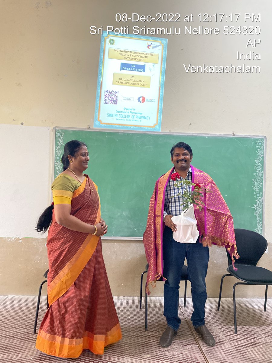 academicsswathi's tweet photo. ORGANISED "MOTIVATIONAL AND AWARENESS SESSION BY SUCCESSFUL ENTREPRENEUR" BY DR. G. RANGA RAMAN
SR.MEDICAL ONCOLOGIST ON 08-12-2022..
#swathicollegeofpharmacy, #SCPN, #MHRDInnovationCell, #iic, #Entrepreneurship https://t.co/dhbYDR7qka
