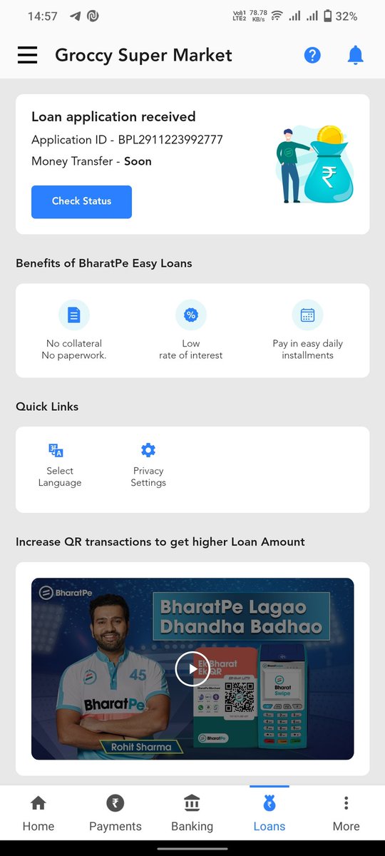 Groccyin's tweet photo. @bharatpeindia 
Loan approved on 30th nov 2022 till not received in my account which type of service you are providing worst service i have seen. https://t.co/TcSmFhX7DZ