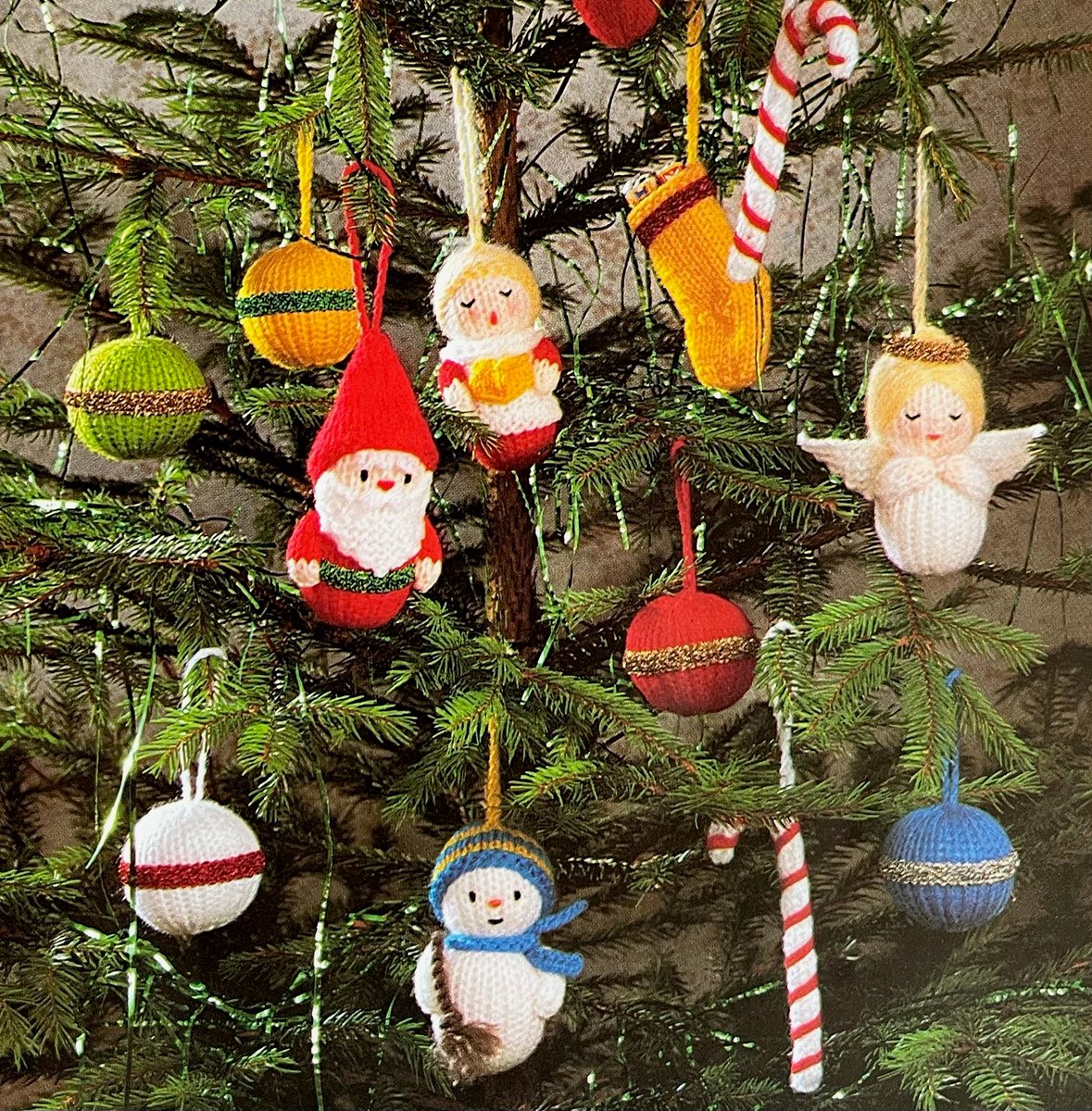 Knitted Christmas Tree Trims Knitting Charm PDF Pattern Instant Download etsy.me/3VUUPSH #embroidery #knittingpattern #christmastreetrims #christmastree #santa #snowman #christmasstocking #christmascandycan #vintage #earlybiz #shopindie #quickmakes #treemagic