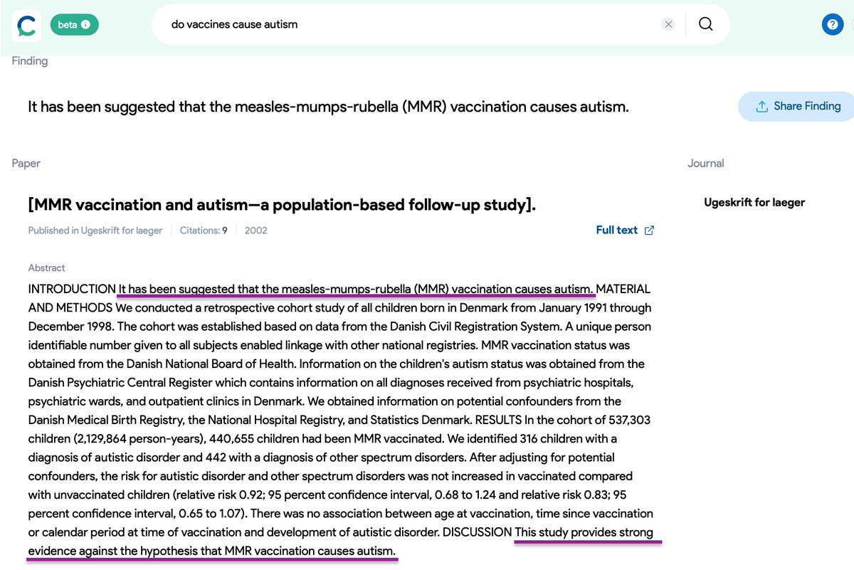 ccansu's tweet image. I was asked to check @ConsensusNLP, &quot;a new search engine that uses #AI to find you answers in scientific research&quot;. This is how it misrepresented the infamous argument ⬇️
When providing bite-size answers, accuracy is even more crucial cuz no one will read the article.
#AIethics