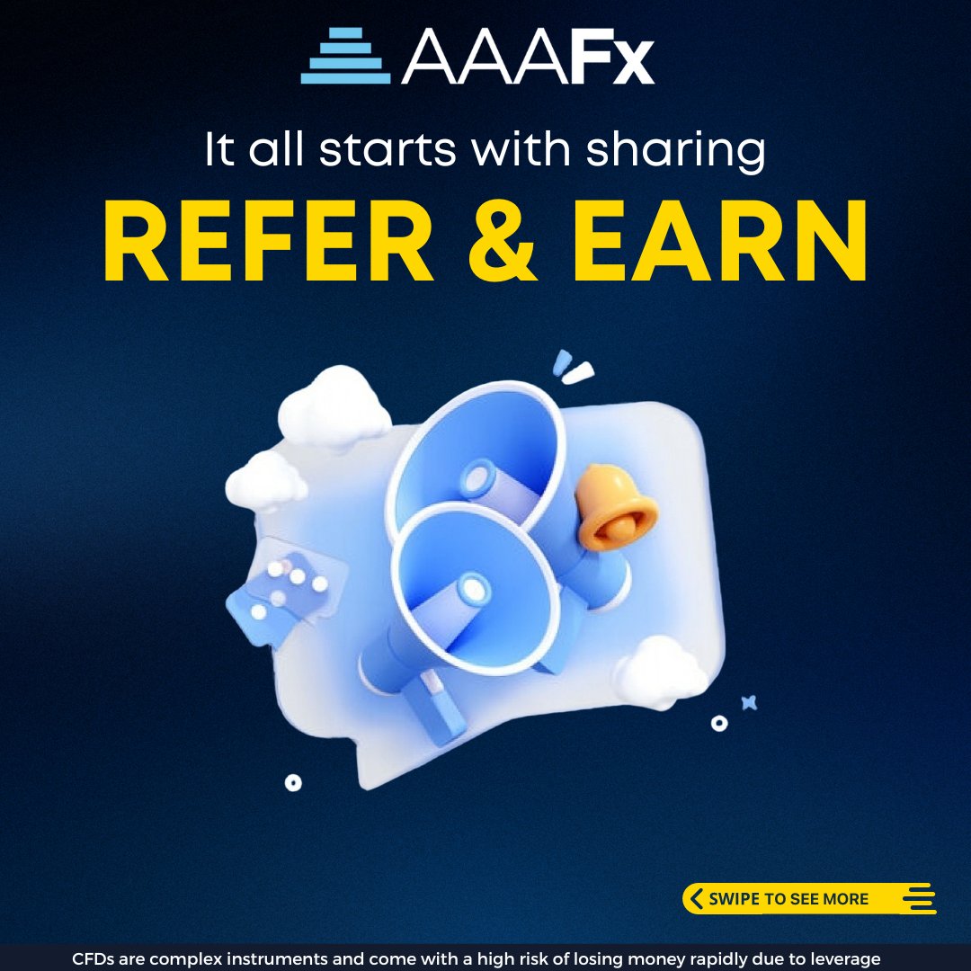 AAAFxOfficial's tweet photo. Share. Get Paid. Repeat!
Refer with your family, friends or colleagues and earn $25 on each referral*.
https://t.co/Tkyq4sfTV4
*t&c apply.
#TradingWithAAAFx #ForexTrading #ReferAndEarn https://t.co/GKiEjqXDg4