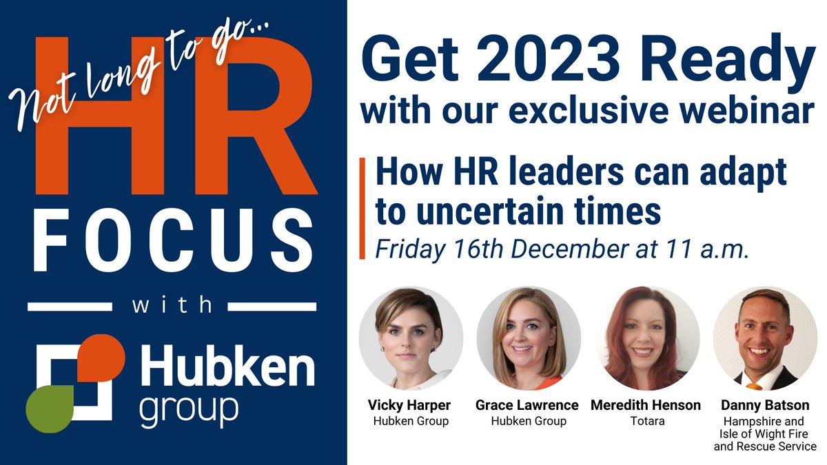 Only a few days left until Totara partner @hubken_group in the UK talk about how HR leaders can adapt to uncertain times. Please register in advance for this webinar on 16 December. Totara's Meredith Hensen will be a guest speaker! hubs.la/Q01vFLb40