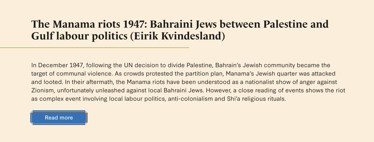 BRISMES (@officialbrismes) on Twitter photo #Research | Using a wide range of primary sources, <a href="/eirkvi/">Eirik Kvindesland</a> shows that the 1947 Manama riots should be understood not only as part of emerging Arab-Jewish conflict in Palestine, but also within the local politics of the post-war Persian Gulf: brismes.ac.uk/files/document… #Research | Using a wide range of primary sources, <a href="/eirkvi/">Eirik Kvindesland</a> shows that the 1947 Manama riots should be understood not only as part of emerging Arab-Jewish conflict in Palestine, but also within the local politics of the post-war Persian Gulf: brismes.ac.uk/files/document…