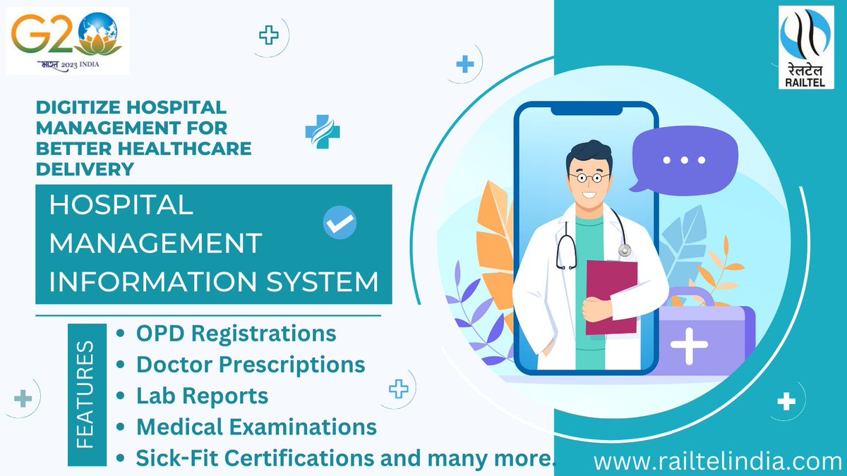 RailTel's tweet photo. #RailTel #HMIS #HospitalManagementInformationSystem #Teleconsultation 
For more details, pls visit : 
https://t.co/wNBRSNIHcF
https://t.co/CoAVh2arp3 https://t.co/369aWbrObw