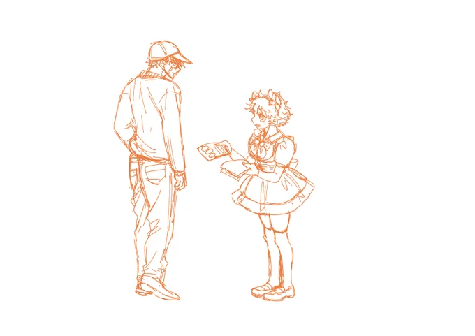 プロヒ勝×めーどいじゅくちゃん。早速落書きしてしまった。解像度上げるのって大事。 
