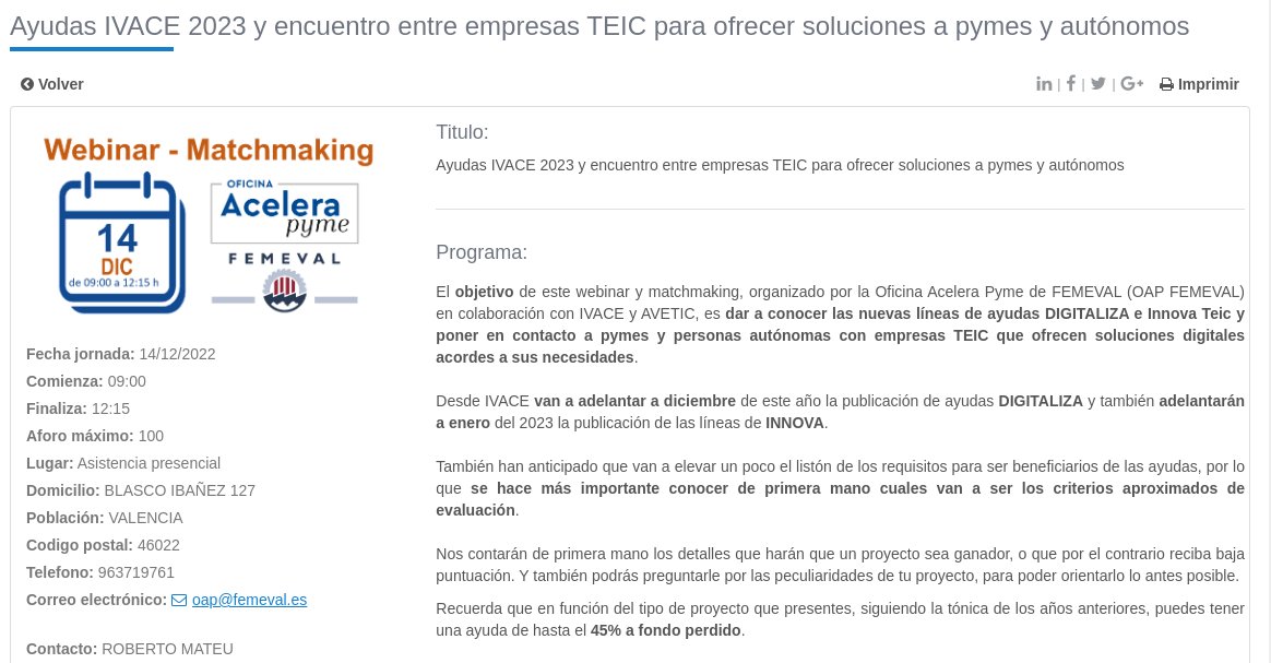 ASEIFes's tweet image. Descubre las ayudas del IVACE 2023 y forma parte del encuentro entre empresas TEIC para ofrecer soluciones a #pymes y #autónomos. Inscríbete aquí: bit.ly/3hnGW0n