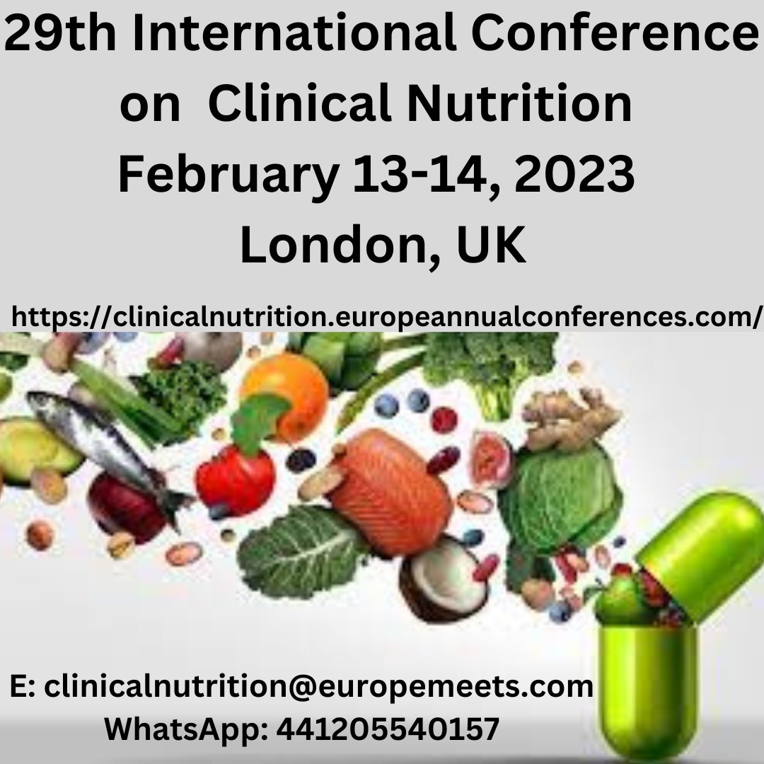 2018_Food's tweet photo. We are at an immense pleasure and pride in cordially inviting all the participants across the globe to attend our upcoming “29th International Conference on #Clinical #Nutrition” during #February 13-14, 2023 at #London, #UK
See More : https://t.co/NY1XCzsYn7
#nutritionconferences https://t.co/gC2HLioC2L