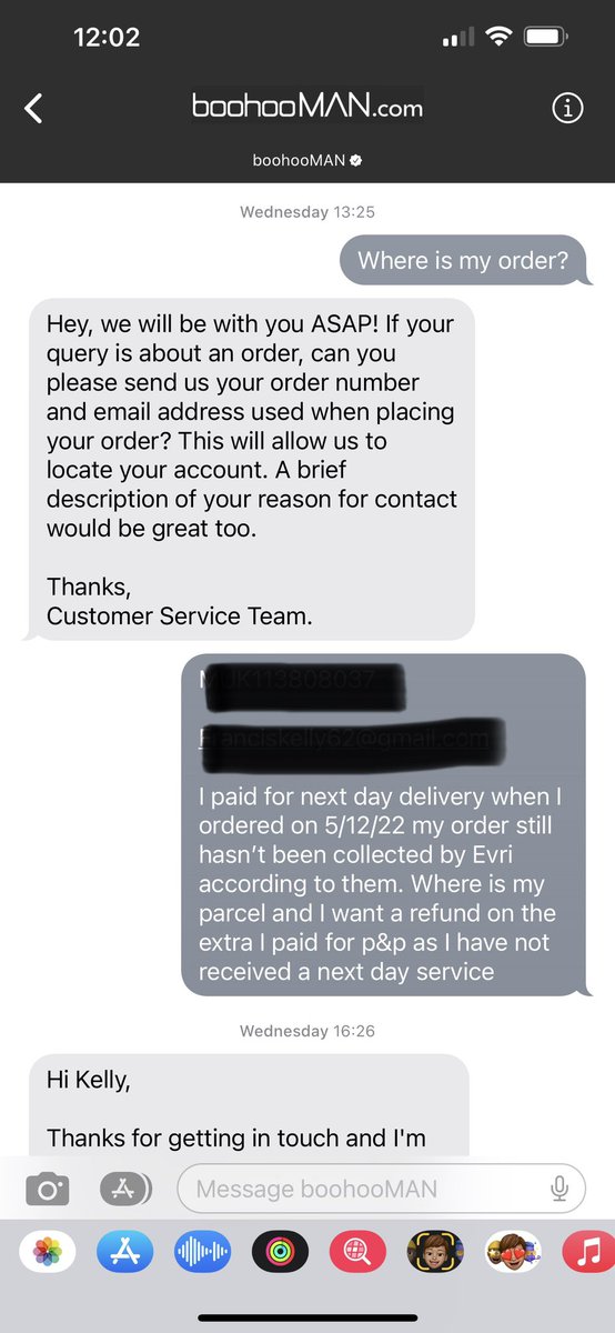 Kelly3francis's tweet photo. @boohoo @boohooMAN I’m disgusted! It’s been 8 days since I ordered my next day delivery parcel from Boohoo and it still hasn’t even left the warehouse! The customer service is shocking just generic answers and zero accountability, could literally be talking to a computer. https://t.co/UO7lP0CoJE