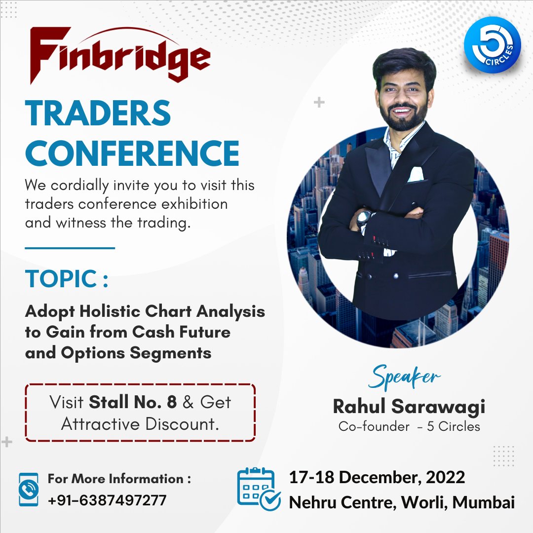 Rahul_Saraoge's tweet photo. JOIN US AT INDIA’S NO.1 FINBRIDGE LEADING EXHIBITION AND CONFERENCE
TOPIC: ADOPT HOLISTIC CHART ANALYSIS TO GAIN FROM CASH FUTURE AND OPTIONS SEGMENTS
DATE: 17-18 DECEMBER, 2022
NEHRU CENTRE, WORLI, MUMBAI
———————————————
#tradersconference #Traders #stockmarketcrash https://t.co/s8k00FpsGp