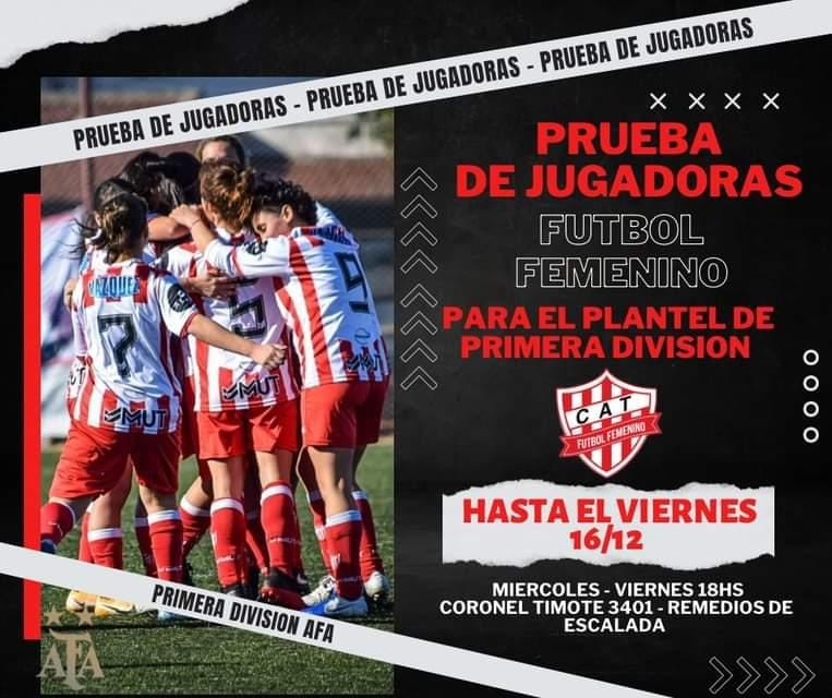 ⚽️ ¡TALLERES TE ESTÁ ESPERANDO. PRUEBA DE JUGADORAS! ⚽️

👉 Miércoles y Viernes a las 18 hs.