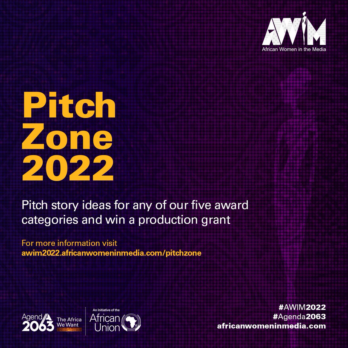 📢2 categories in the Agenda 2063 Pitch Zone Awards are still OPEN to interested female journalists. Prepare a pitch on audio-visual stories you would be interested to cover on: 1. Africa’s Digital transformation Strategy 2. Re-branding Africa Guidelines📋awim2022.africanwomeninmedia.com/pitch-zone/