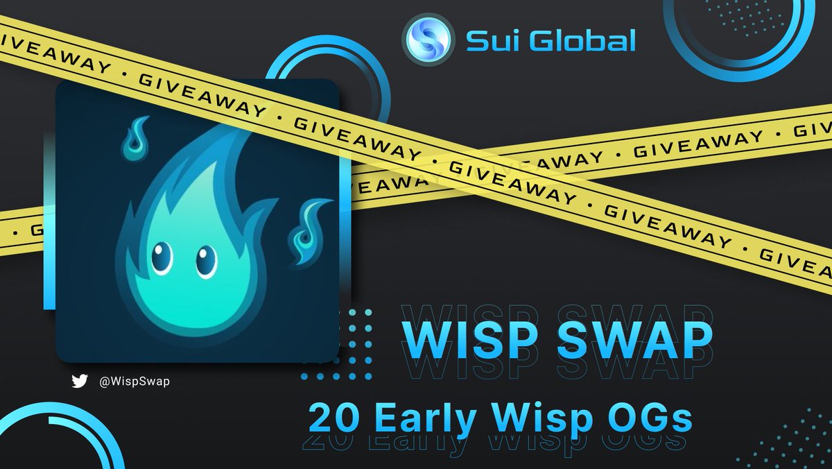 🎉Partnership GiVEAWAY🎉

<a href="/WispSwap/">Wisp Swap</a> - Decentralized Exchange Built For Everyone💪For celebrate our partnership we make a Giveaway 🥳

🎁20 Early Wisp OG🎁

1.Follow <a href="/WispSwap/">Wisp Swap</a>  &amp; <a href="/SuiGlobal/">SuiGlobal</a> 
2. Join Discord: discord.gg/jf7jhgyrNh
3.💗,Retweet, Tag 3 friends

⏰72h.
#Sui #Suinami