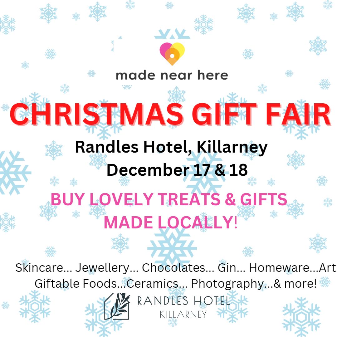 MadeNear's tweet image. Opening just as weather set to get better! Loved working with @TomRandles1 &amp;amp; @randles_hotel team to bring together local makers, producers &amp;amp; shoppers for the hotel's Christmas Gift Fair @XmasInKillarney  #local #lookforlocal #lovelocal #Christmasinkillarney #Killarney #MadeNear