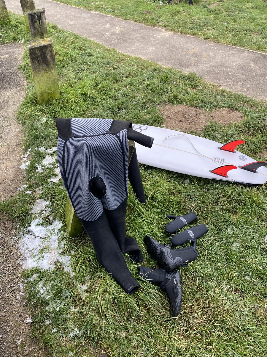 Early morning dip, feeling the chilly air but a balmy 9 degree water temp.  
#surfingisfun