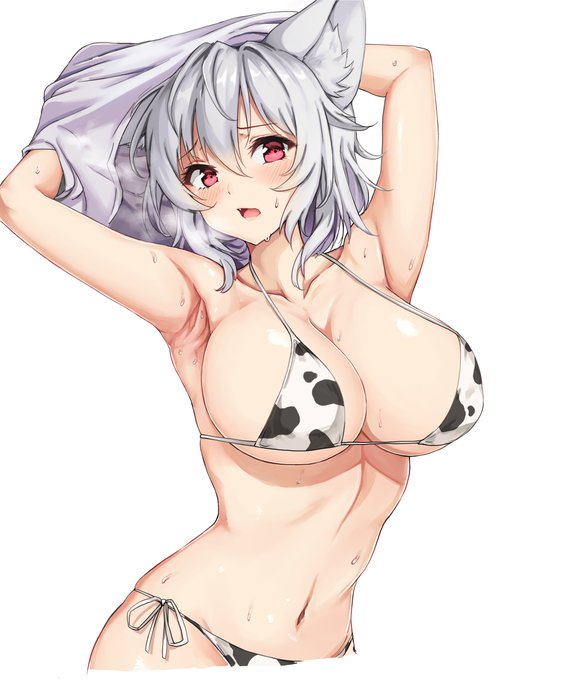 #今年も残りわずかなので今年一番伸びた絵を貼る見た絵描きさんも強制でやる 
牛柄ビキニの椛でした🐮 