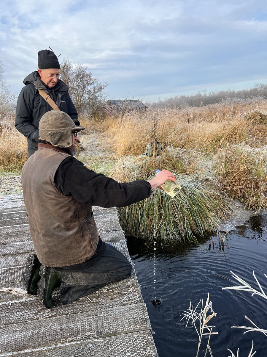 Undeterred by subzero temperatures, successfully water sampling in the Broads Bure Marshes. Thanks to Natural England for their tenacity! ⁦@ueaenv⁩ ⁦@NaturalEngland⁩