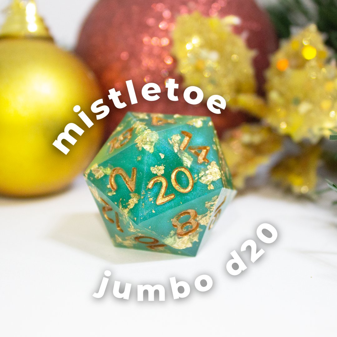 fateweaverdice's tweet photo. Mistletoe is a Jumbo D20 (30mm tall) - made of a teal green mica & glitter base, mixed with gold foils. Numbers are gold. ✨
🛒 Order the perfect gift for your D&D party NOW: https://t.co/FOHrtZCMhh
#dice #diceph #dicemaker #dicemakerph #dnd #dnd5e #dnddice #dndph #ttrpg https://t.co/ckqBxy01x2