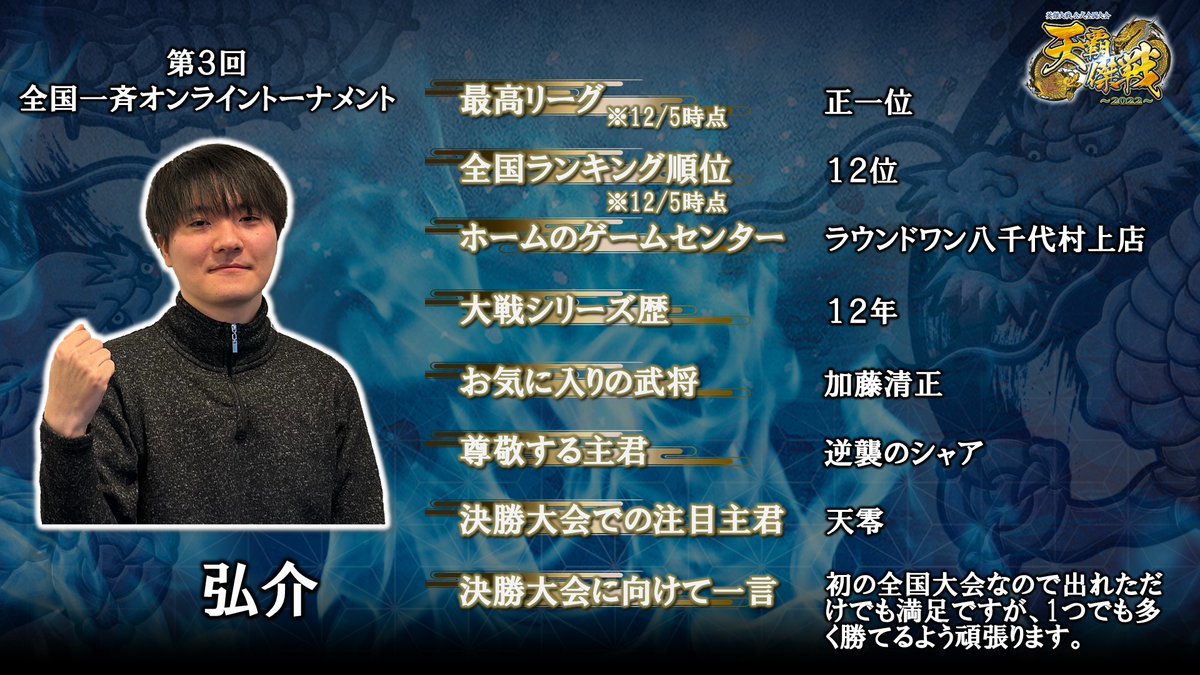出場主君情報③】 ＜第3回 全国一斉オンライントーナメント＞ 弘介