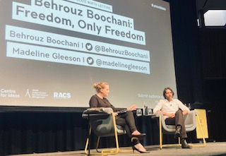 KaldorCentre's tweet photo. Each chapter in Freedom Only Freedom resists the increasingly dehumanising treatment. 'The first step is to decolonise ourselves' says @BehrouzBoochani. 'In my work I try to bring the humanity in the face of refugees back.'  
#unswideas @UNSWCentreIdeas @RACSaustralia https://t.co/7DA83gEX12