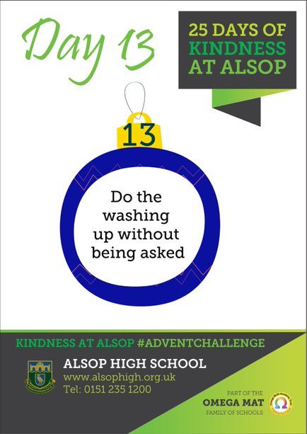 #AdventChallenge #Kindness @AlsopHighSch #Advent Day 13 - #TuesdayMotivaton #BePositive #ShowYouCare