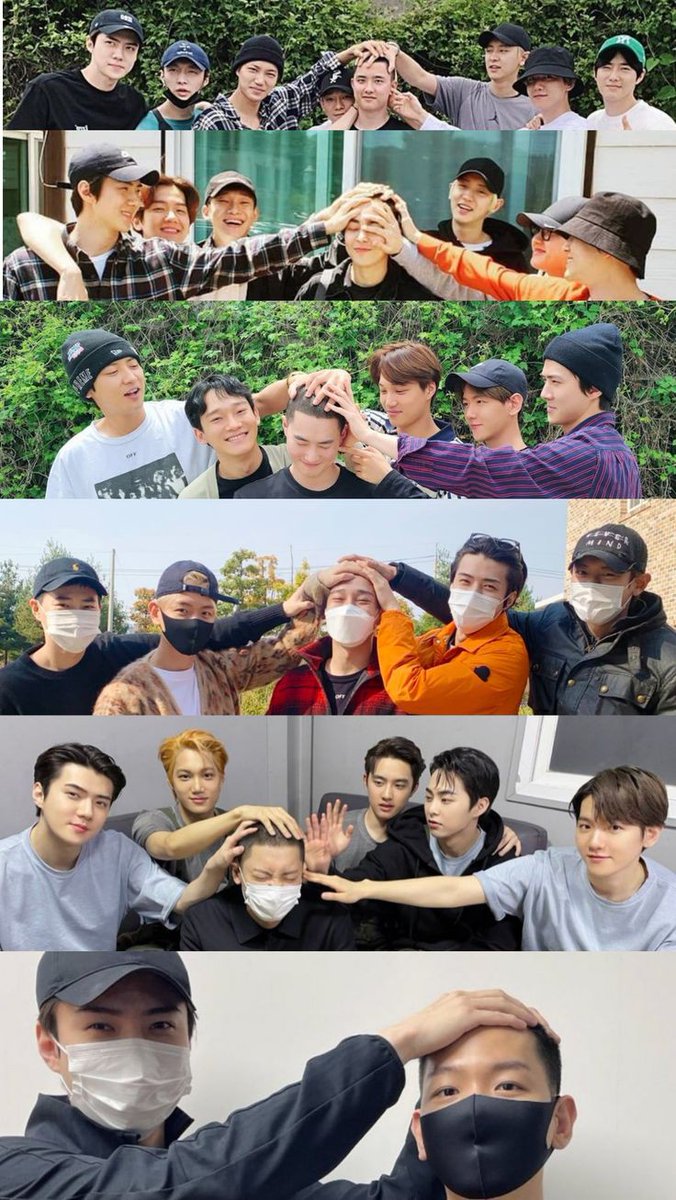 RXoxolf's tweet photo. EXO tradition touching head and heart sign after military discharge🖤

Before military                 after military https://t.co/ZJxVnZYt1m